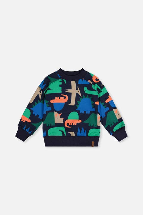 Dinosaur Ribbed Cuffs Fleece Sweatshirt