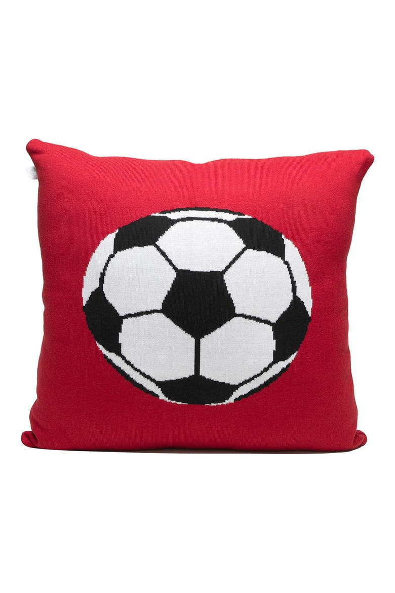 Soccer Ball Accent Pillow, Main, color, DARK RED
