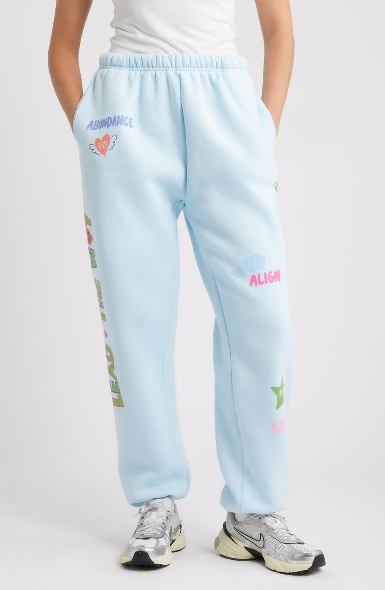 THE MAYFAIR GROUP Angels All Around Fleece Graphic Joggers, Main, color, Blue