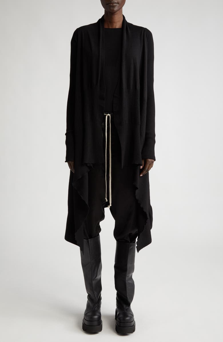 Rick Owens Open Front Long Wool Cardigan, Alternate, color, 