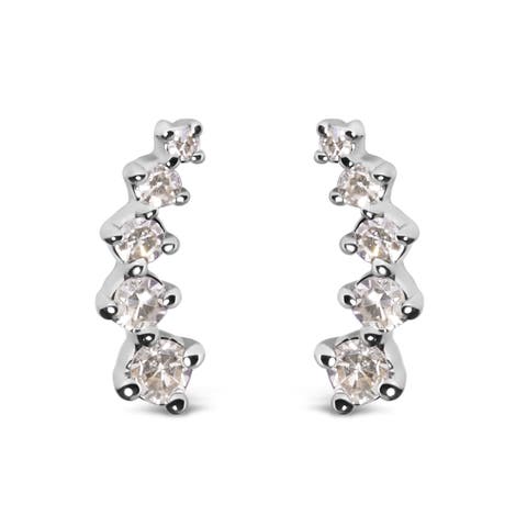 10K White Gold 1/10 Ct Diamond Journey Style Climber Stud Earrings