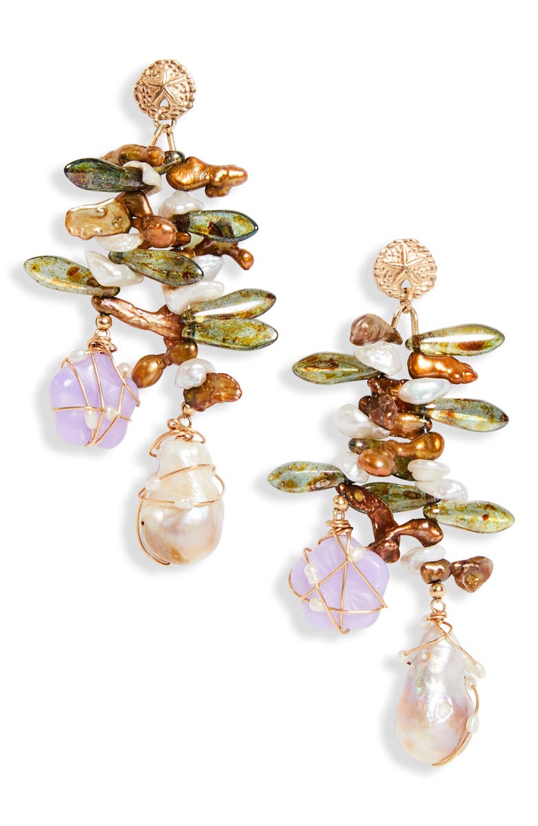 Isshi Mina Freshwater Pearl Drop Earrings, Main, color, Kelp