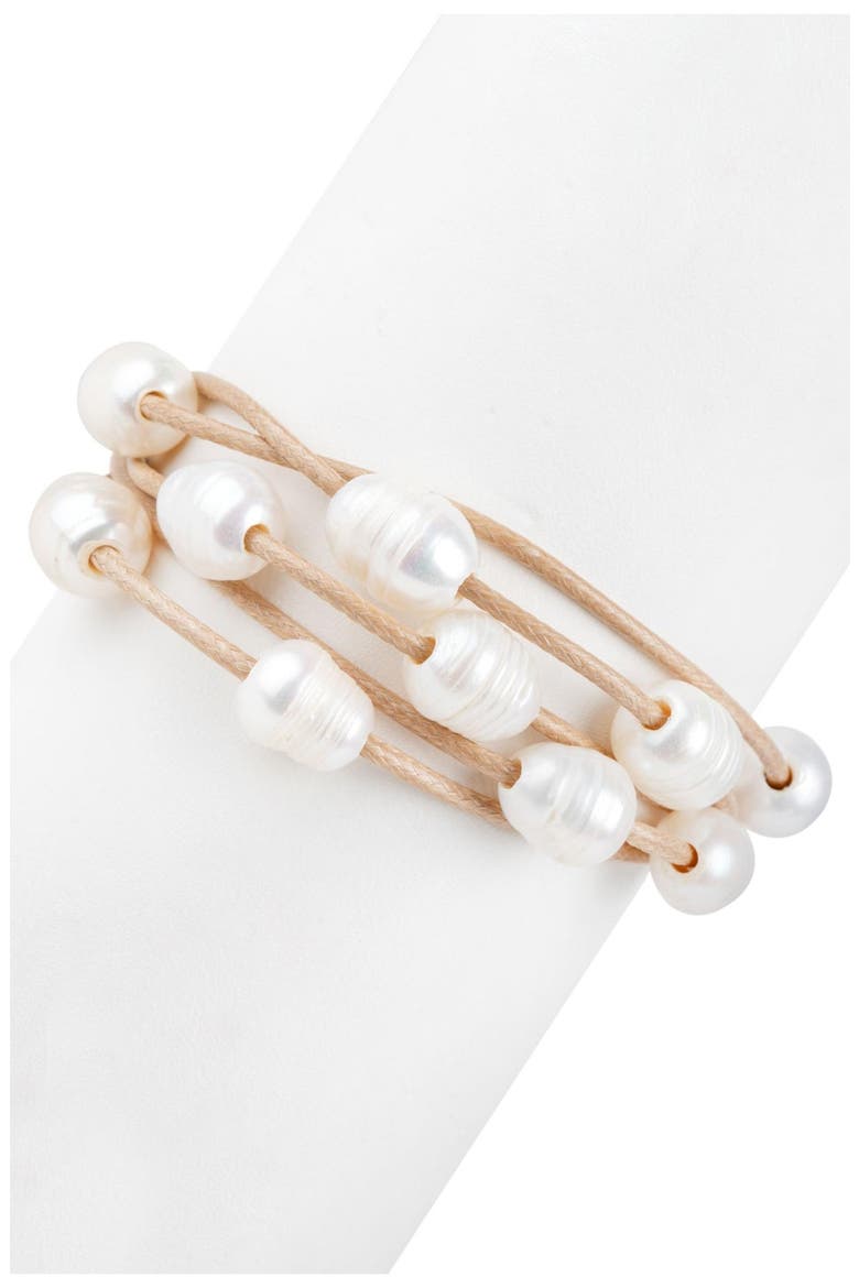 Pearl & Leather Strand Bracelet, Alternate, color, TAUPE