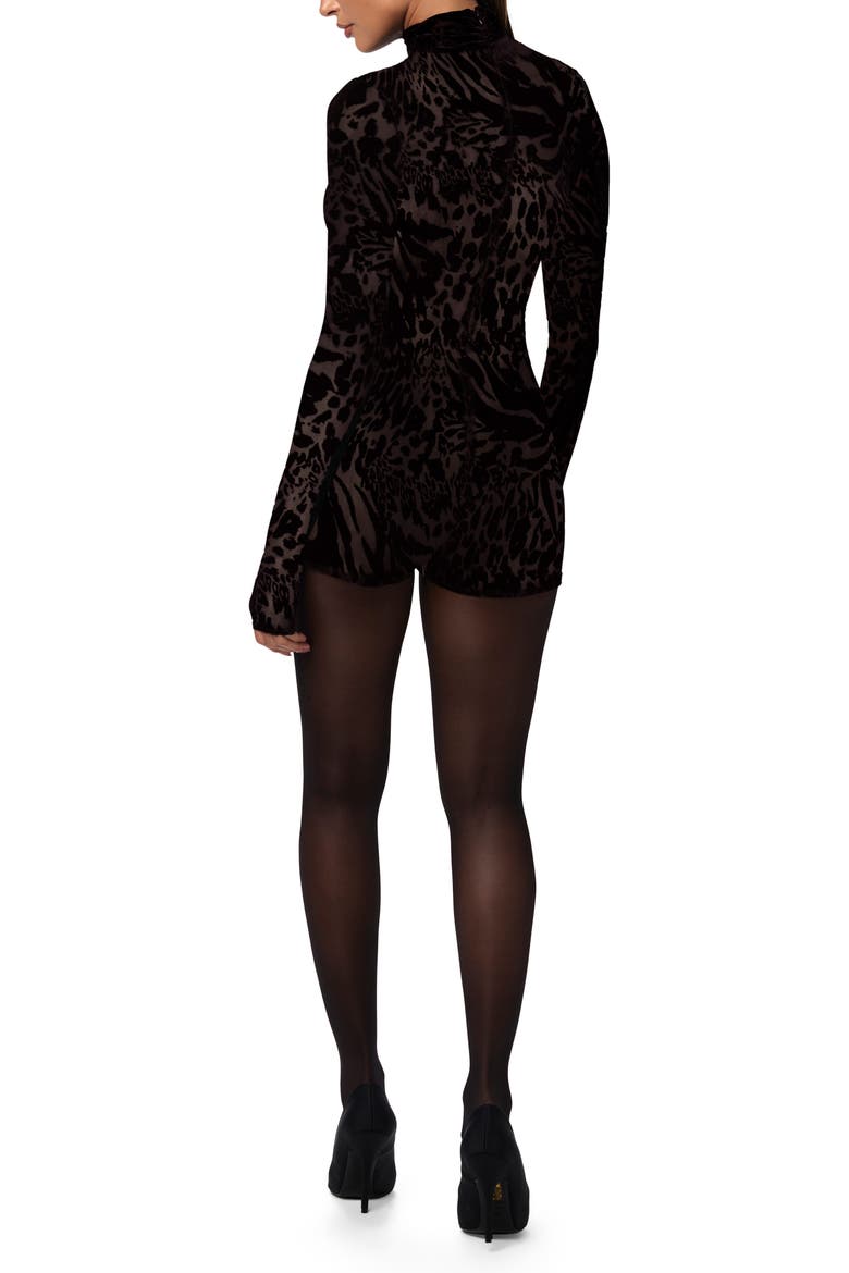 Burnout Mock Neck Long Sleeve Romper, Alternate, color, BLACK
