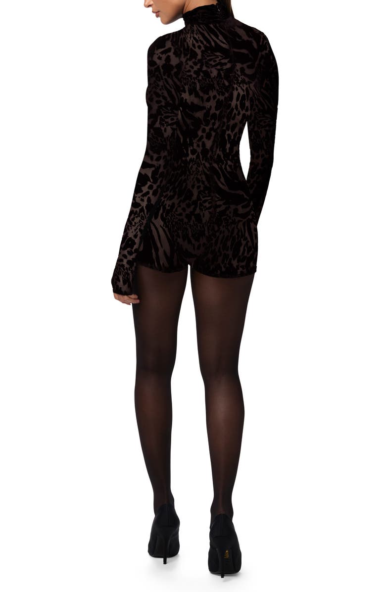 Naked Wardrobe Burnout Mock Neck Long Sleeve Romper, Alternate, color, Black