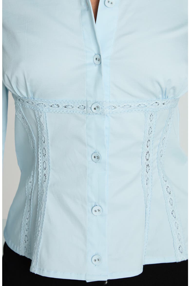 Merritt Lace Inset Button-Up Shirt, Alternate, color, BLUE
