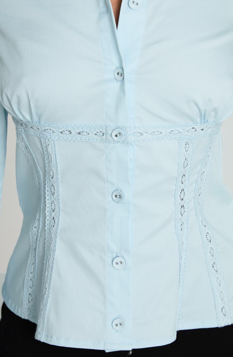 Princess Polly Merritt Lace Inset Button-Up Shirt, Alternate, color, Blue