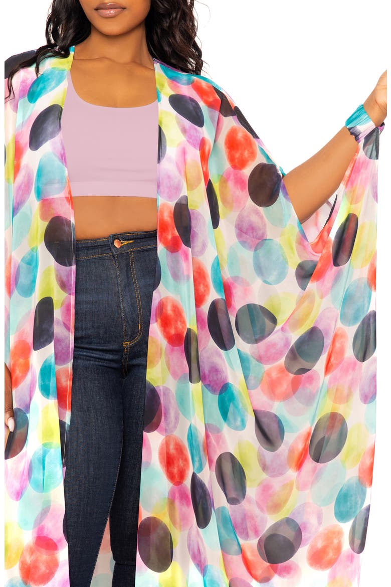 Polka Dot Print Chiffon Robe with Wrist Bands, Alternate, color, VIOLET MULTI