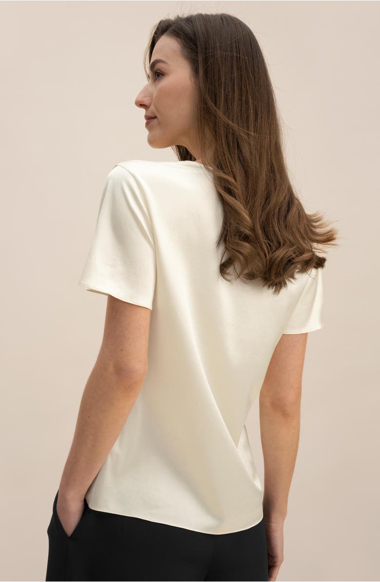 Lilysilk Cowl Neck Short Sleeves Silk T-Shirt, Alternate, color, Lily White