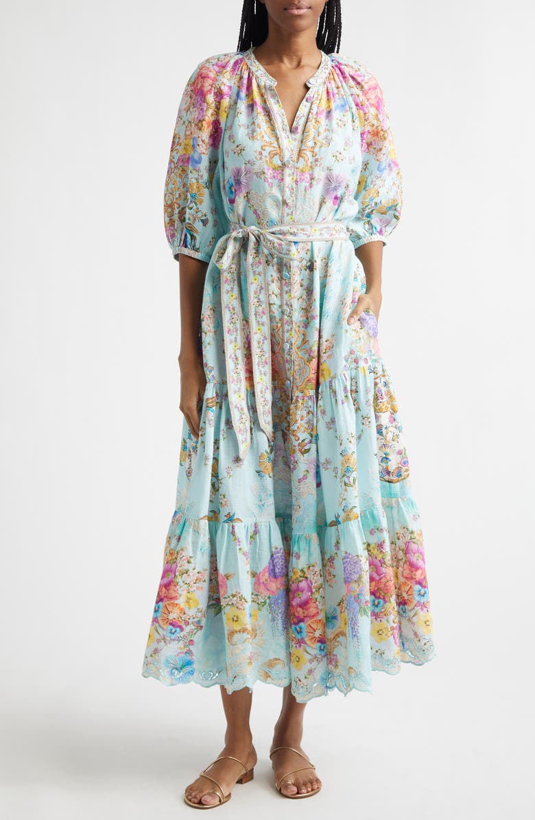 Camilla Bazaar Blooms Linen Midi Shirtdress, Main, color, Bazaar Blooms