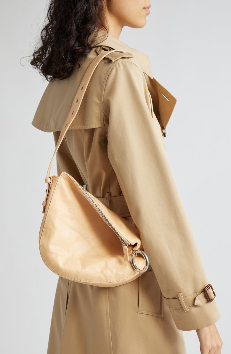 Burberry Small Knight Asymmetric Crinkle Leather Shoulder Bag, Alternate, color, Beige