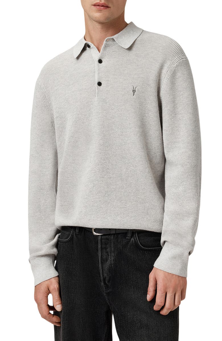AllSaints Waffle Knit Polo, Main, color, Moon Grey