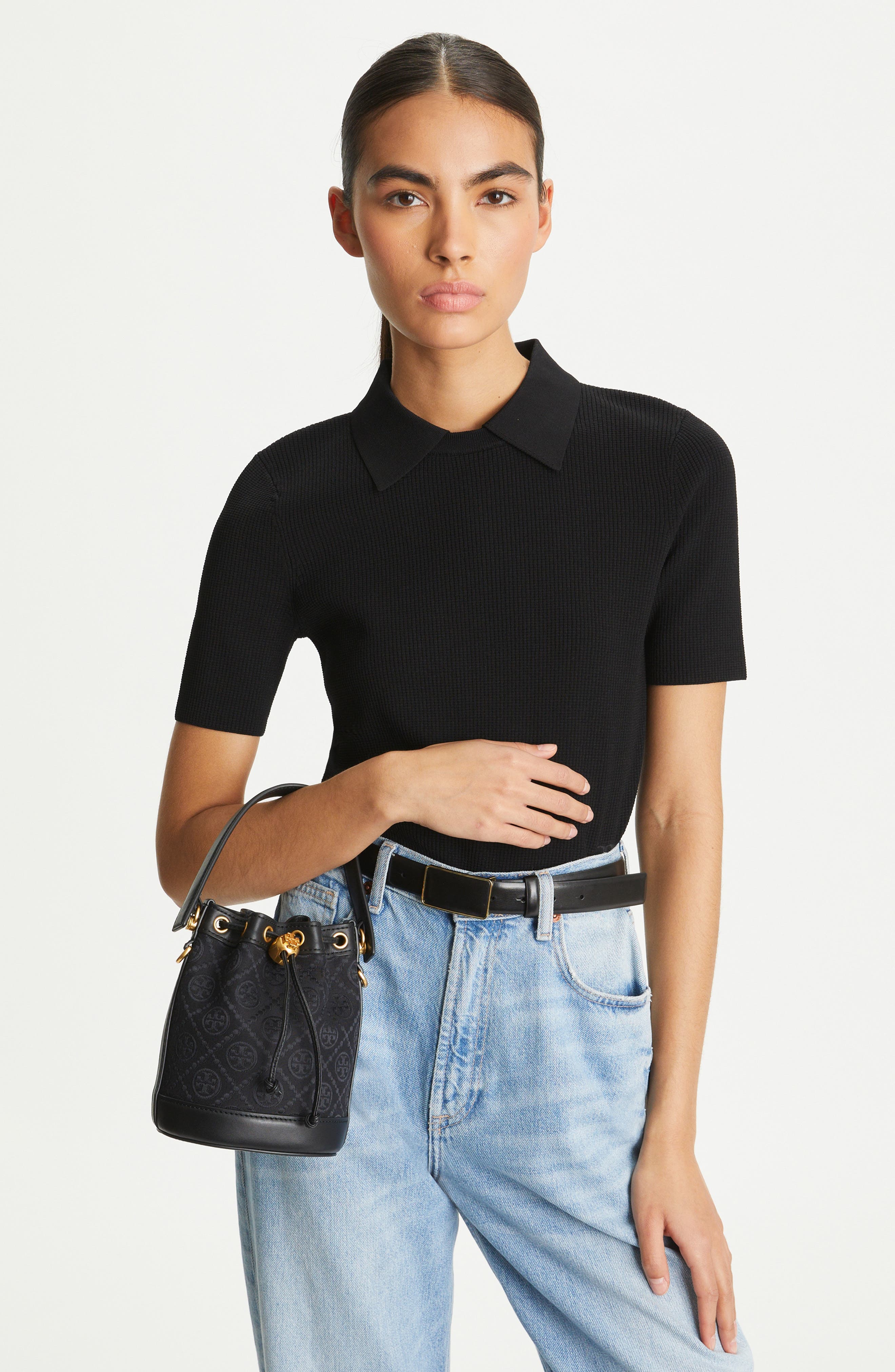 Tory Burch Mini T-Monogram Bucket Bag, Alternate, color, 