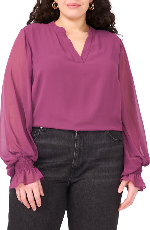 Vince Camuto Split Neck Sheer Long Sleeve Chiffon Top In Purple