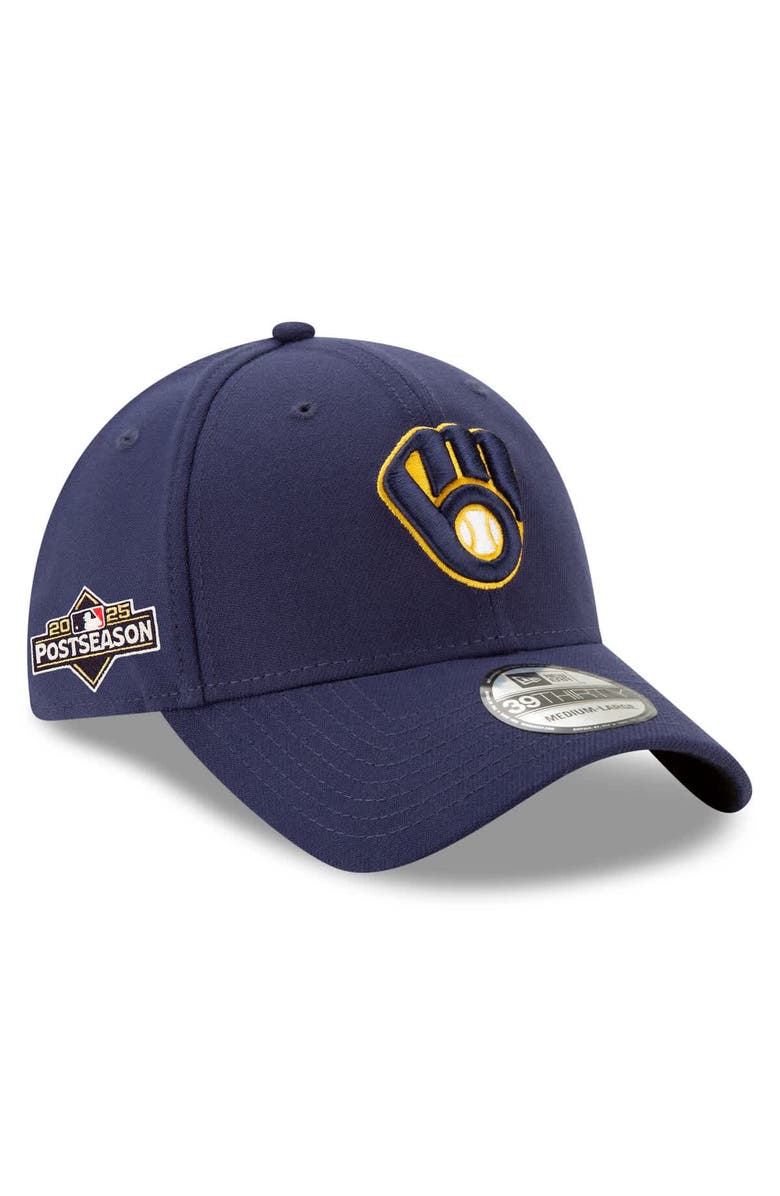 New Era Men's New Era Navy Milwaukee Brewers 2025 MLB Postseason Side Patch 39THIRTY Flex Hat, Main, color,