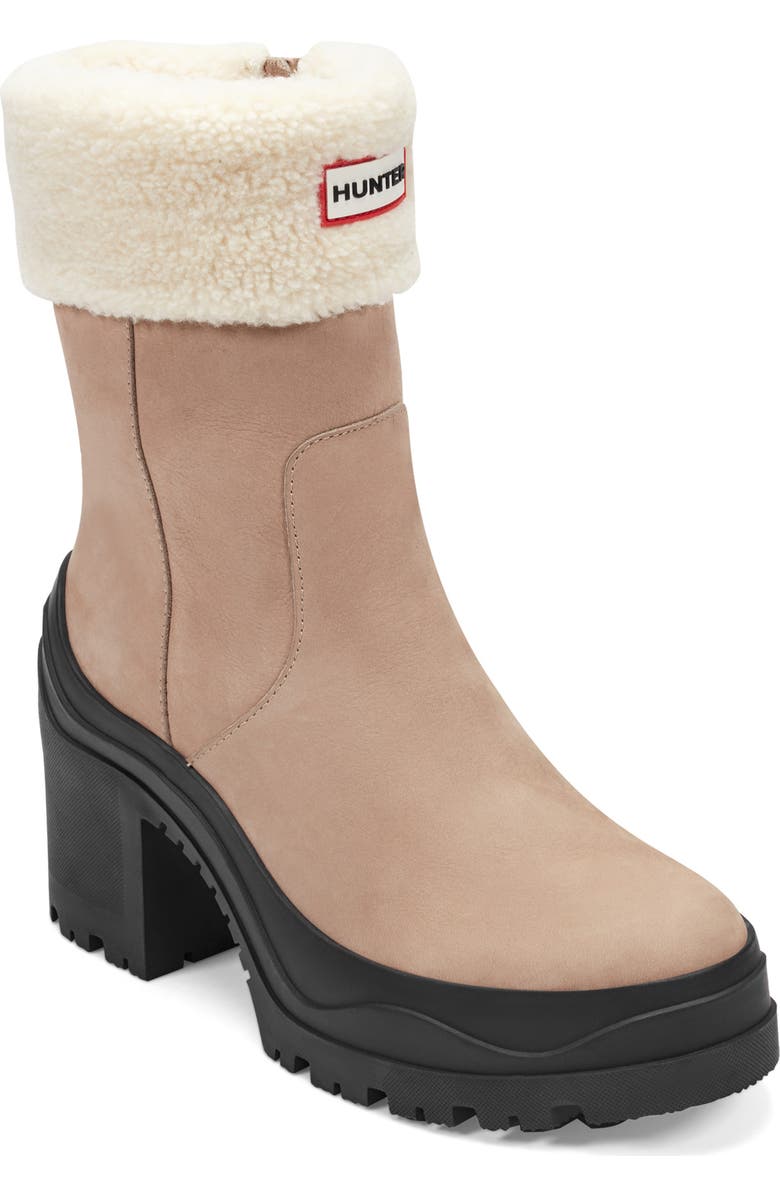 Hunter Marisol Waterproof Faux Shearling Cuff Bootie, Main, color, Medium Natural