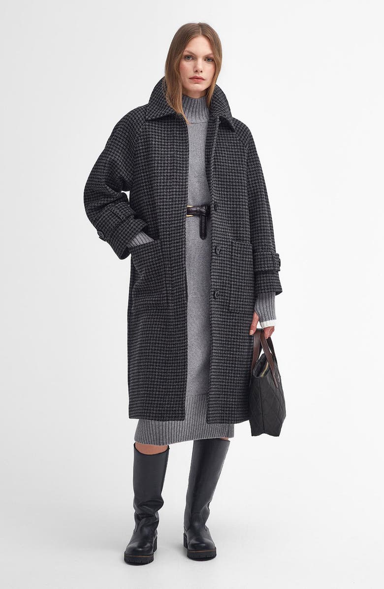 Barbour Veronica Houndstooth Check Wool Coat, Alternate, color, Charcoal Dogtooth