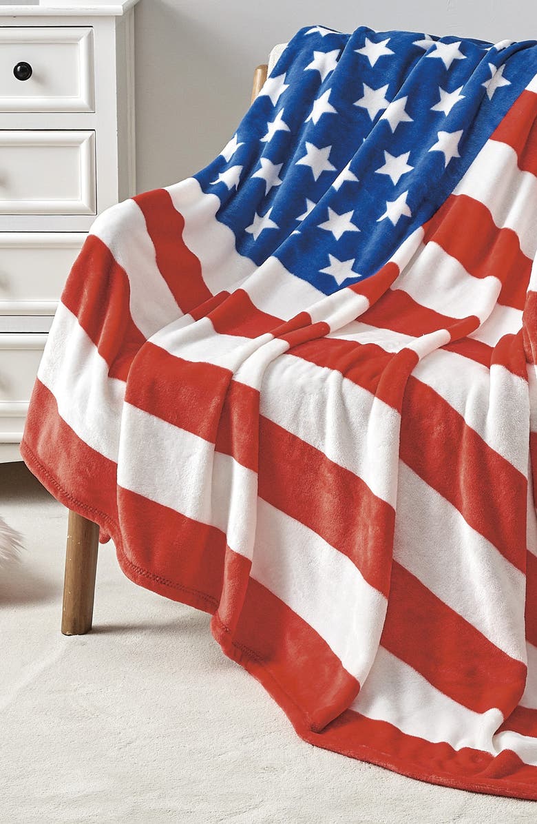 Luxury Home American Flag Plush Fleece Throw Blanket, Alternate, color, Red/White/Blue