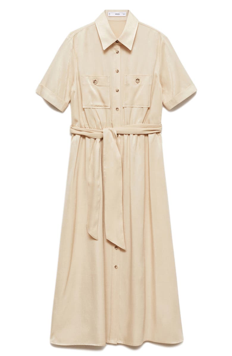 MANGO Belted Satin Midi Shirtdress, Alternate, color, 