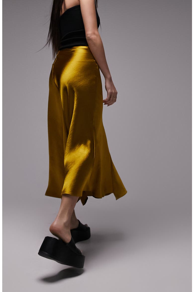 Fishtail Paneled Satin Midi Slip Skirt, Alternate, color, YELLOW