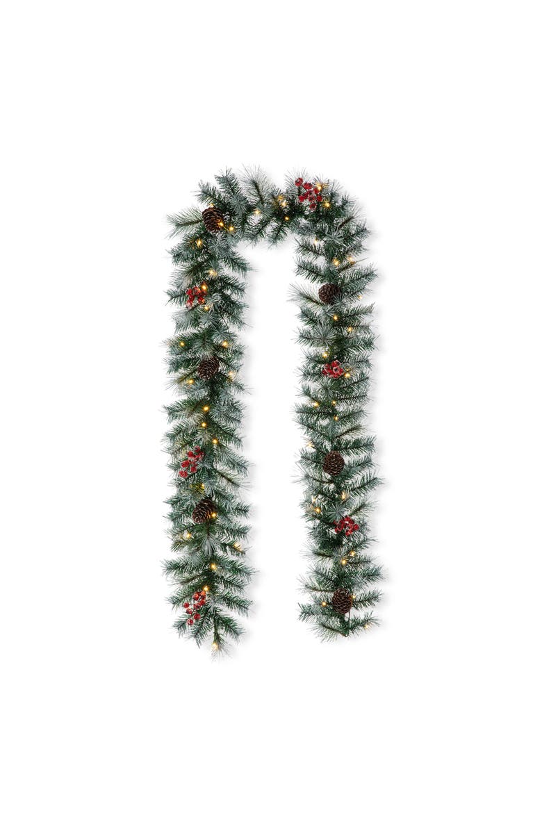 9ft Pre-Lit Artificial Christmas Garlands with Timer, Main, color, Flocked Green