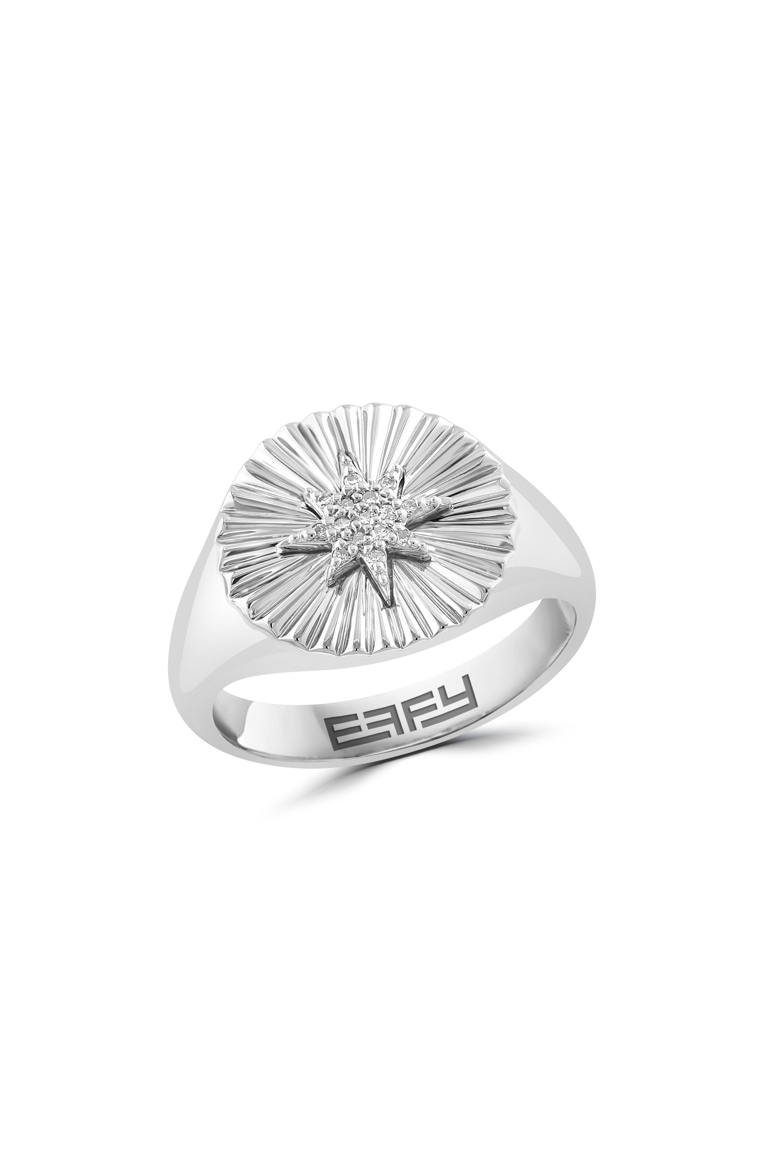 EFFY Sterling Silver Diamond Signet Ring, 0.04ct
