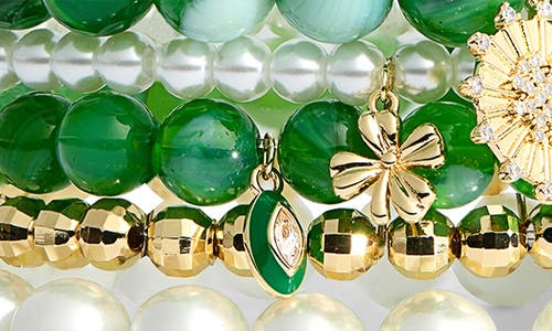 Leith 6-pack Assorted Bead Bracelet In Green Multi- Gold