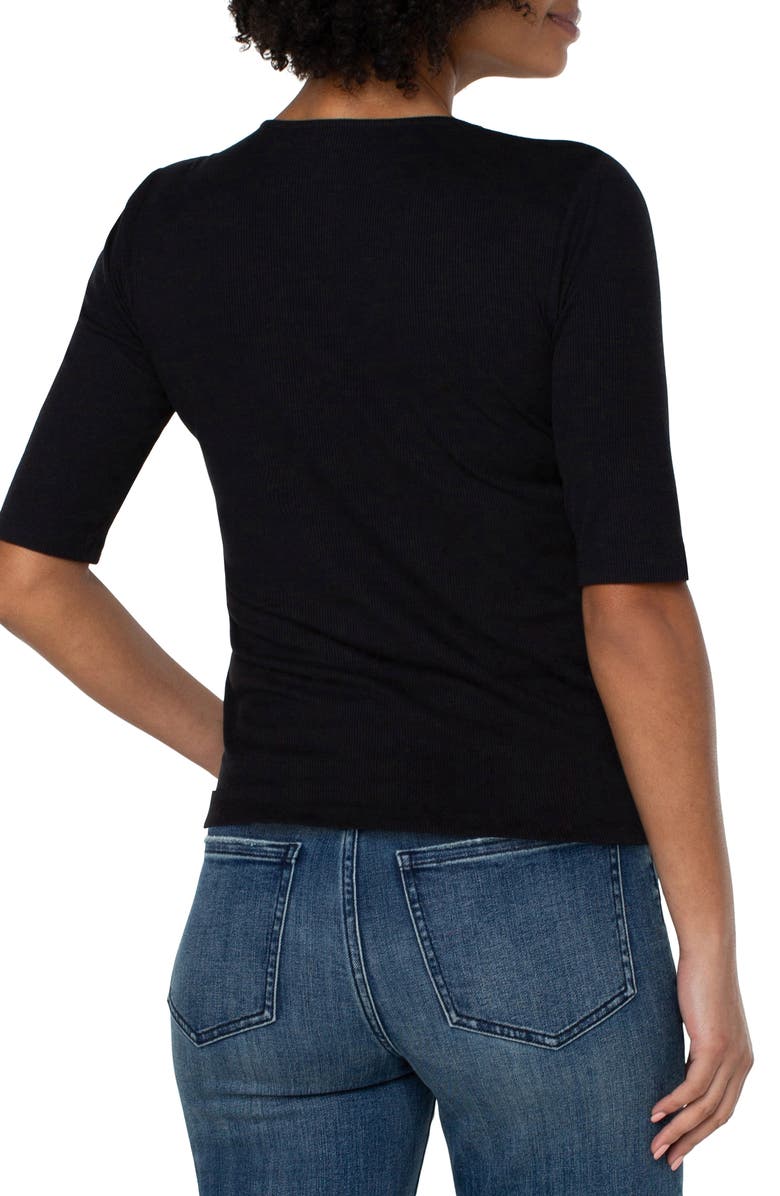 Liverpool Los Angeles Double Layer V-Neck Rib Top, Alternate, color, Black