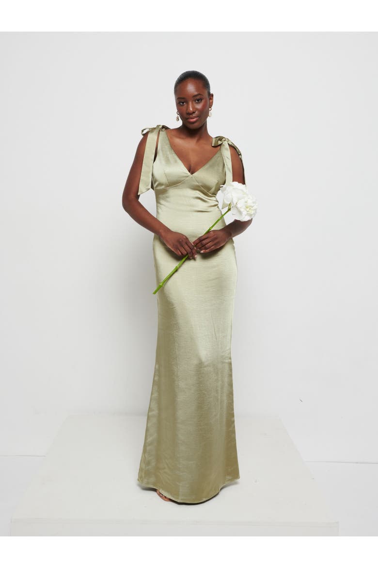 Piper Tie Maxi Bridesmaid Dress, Alternate, color, Olive