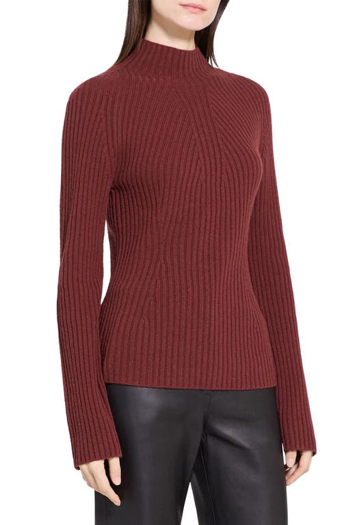Theory Traveling Mock Neck Rib Cashmere Sweater In Burgundy