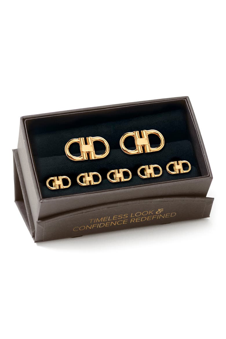 Horsebit Cuff Links & Shirt Studs Set, Alternate, color, GOLD