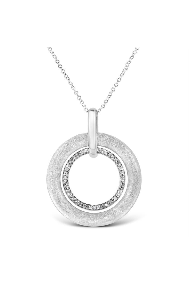 Silver Prong-Set Diamond Accent Satin Finished Double Circle Pendant Necklace, Main, color, White