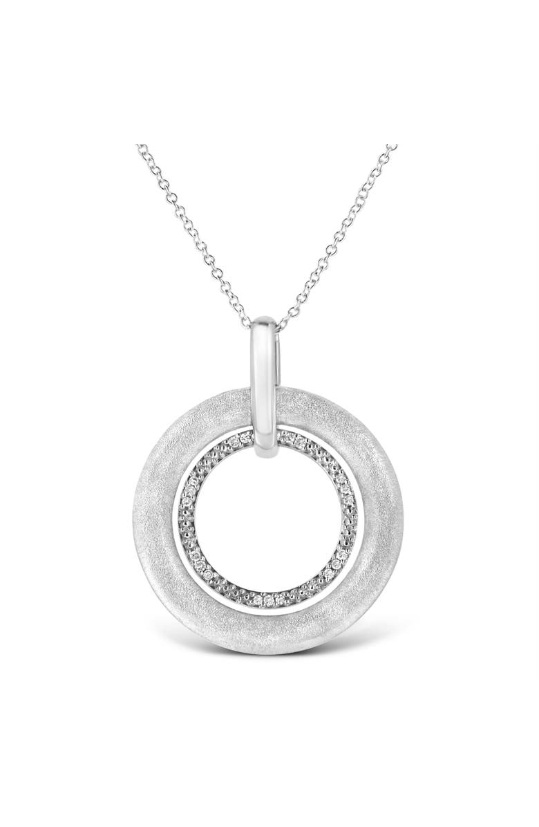 Haus of Brilliance Silver Prong-Set Diamond Accent Satin Finished Double Circle Pendant Necklace, Main, color, White