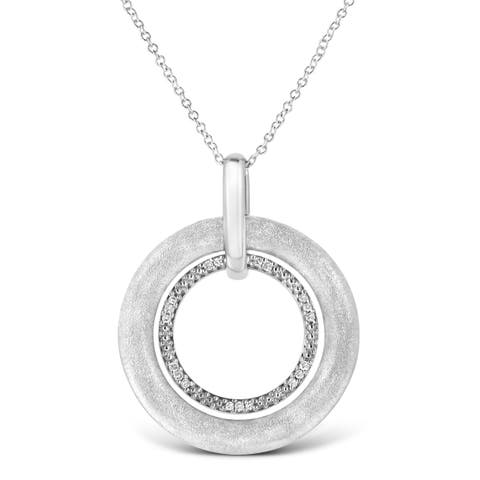 Silver Prong-Set Diamond Accent Satin Finished Double Circle Pendant Necklace