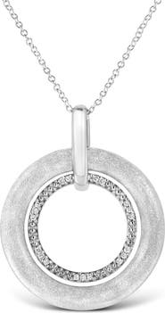 Haus of Brilliance Silver Prong-Set Diamond Accent Satin Finished Double Circle Pendant Necklace
