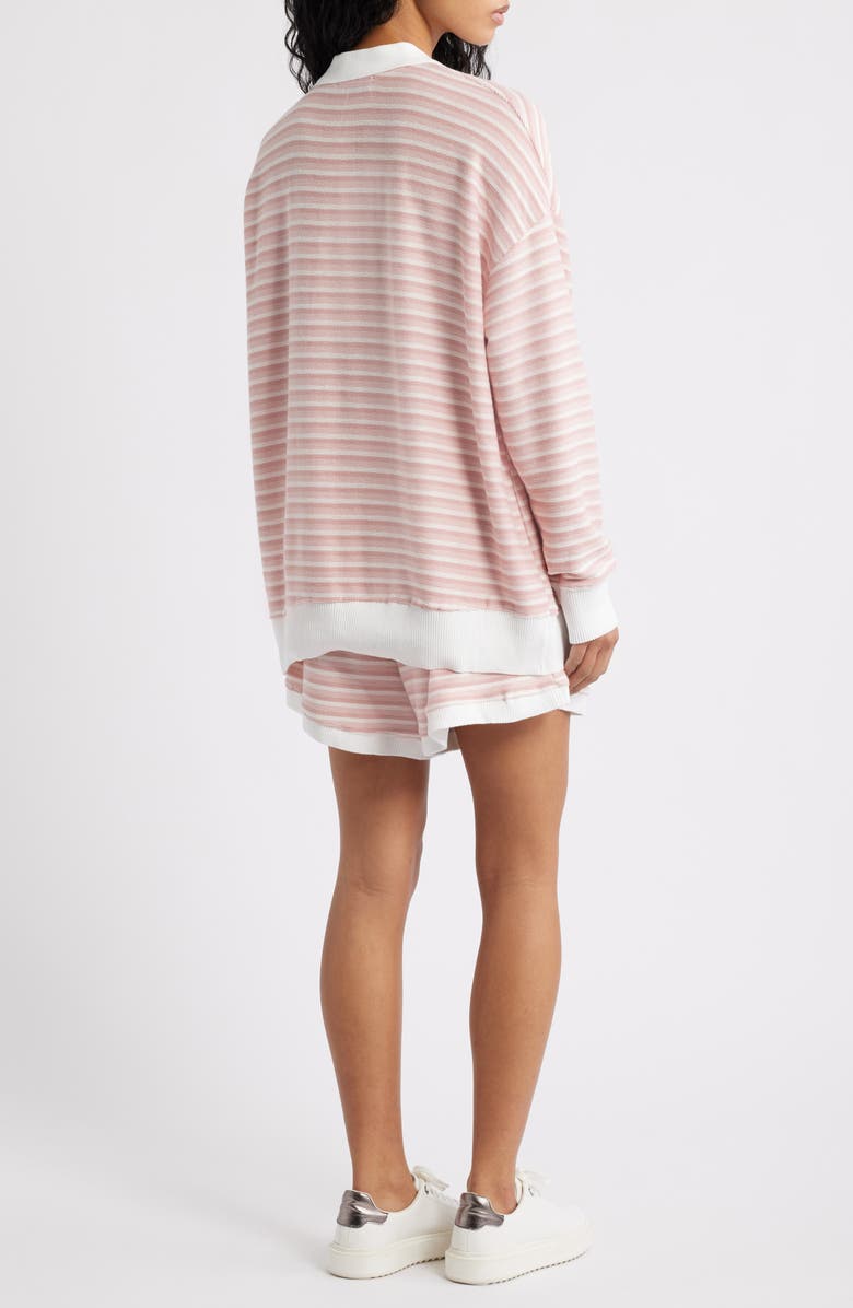 Petal & Pup Dealia Stripe Polo Sweater & Shorts Set, Alternate, color, Pink Stripe