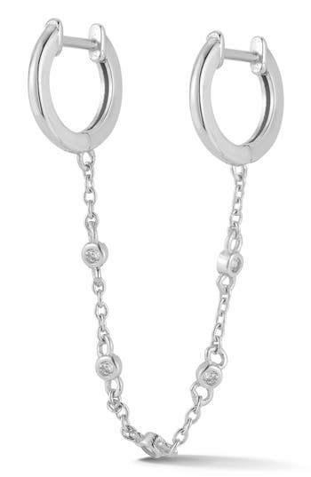 Sphera Milano Cubic Zirconia Double Piercing Huggie Hoop Earrings In Silver