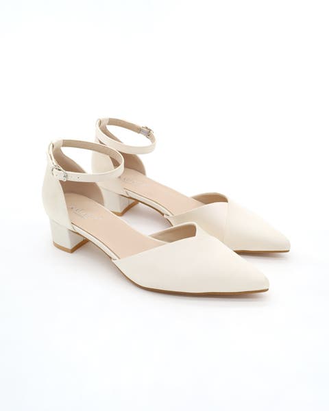 Leila Satin Pointed Toe Low Block Heels Wedding Shoes