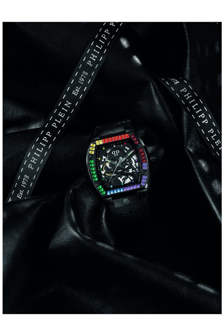 The $keleton Silicone Strap Watch, 44mm, Alternate, color, IP BLACK