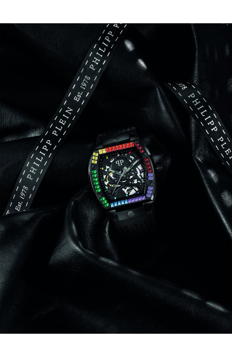 PHILIPP PLEIN The $keleton Silicone Strap Watch, 44mm, Alternate, color, Ip Black