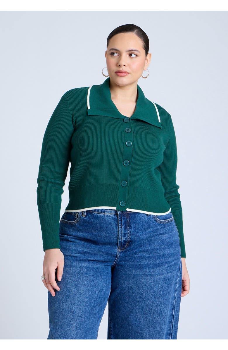 ELOQUII Oversized Collar Ribbed Sweater, Main, color, Green