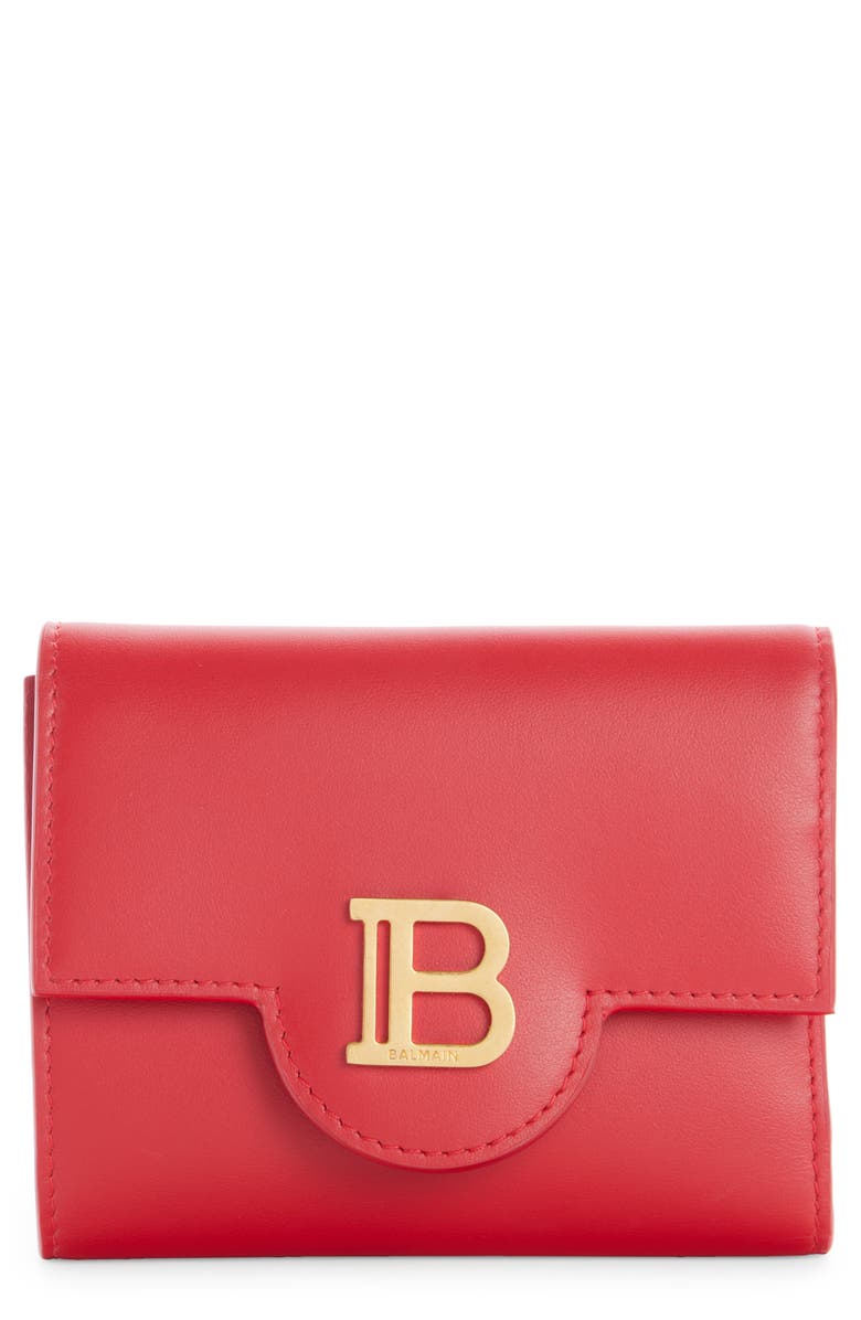 Balmain B-Buzz Leather Trifold Wallet, Main, color,