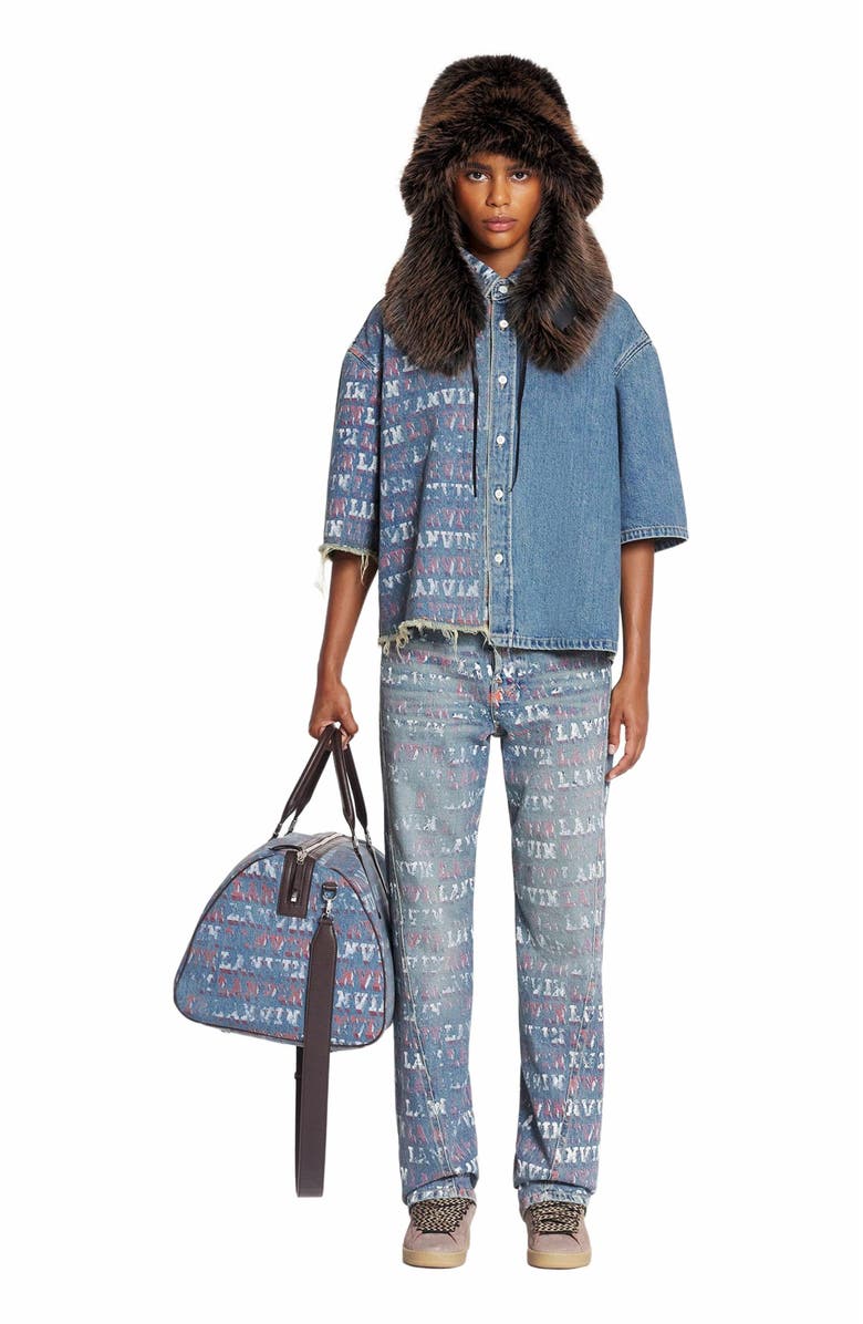 Lanvin X FUTURE STRAIGHT FIT PRINTED PANTS FOR WOMEN, Main, color, Light Blue