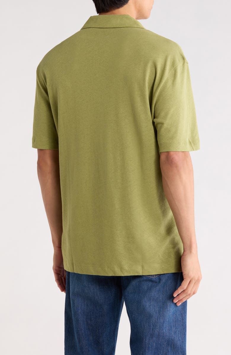BOSS Ponti Johnny Collar Cotton & Linen Blend Polo, Alternate, color, Medium Green