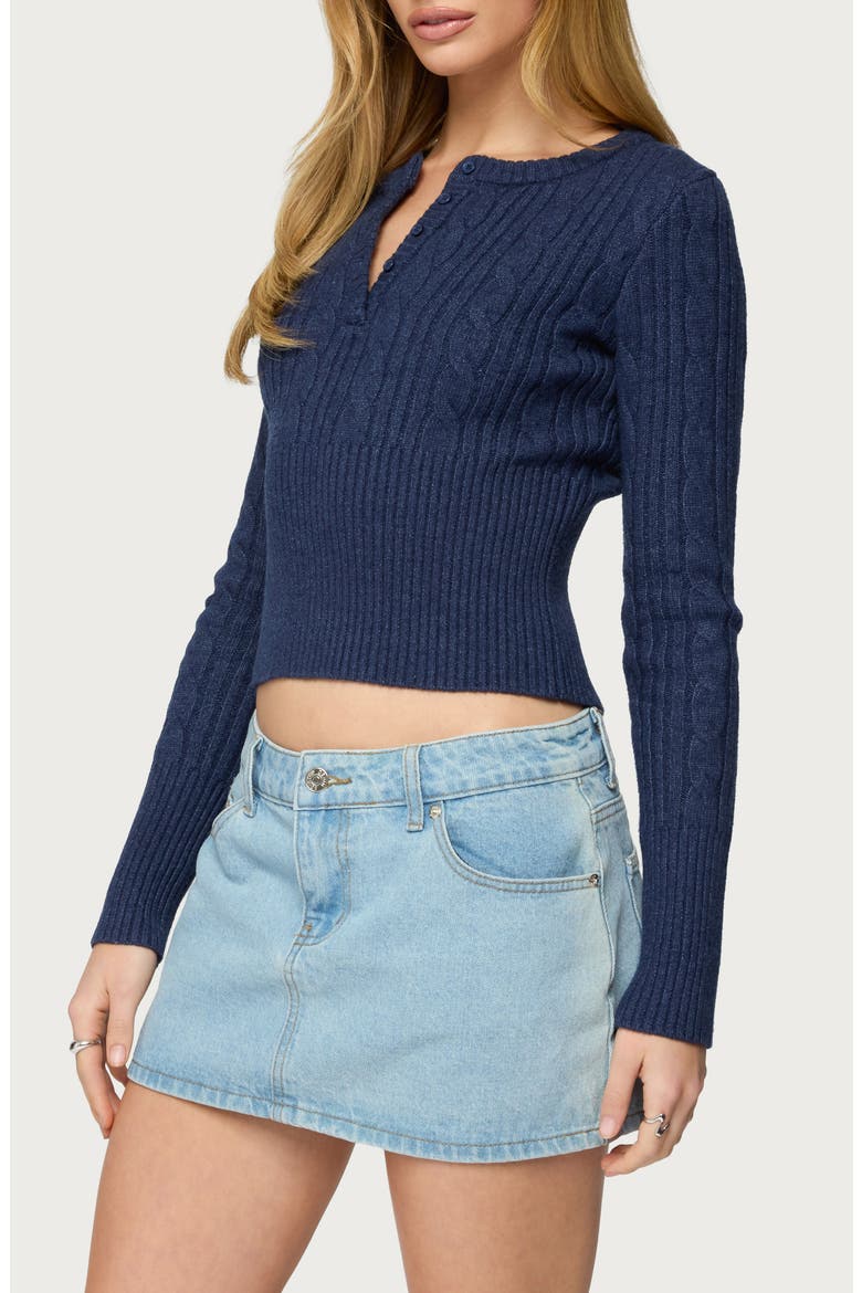 Hadliee Cable Knit Crop Henley, Alternate, color, NAVY