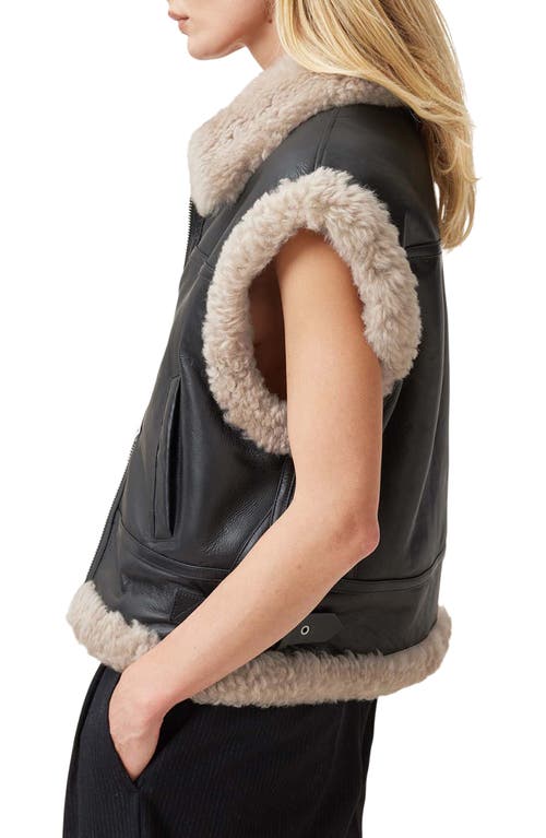 Allsaints Zep Genuine Shearling Moto Vest In Black/ecru