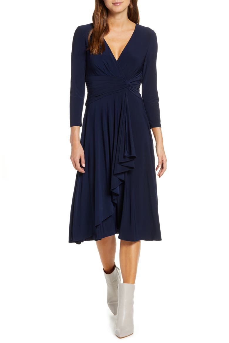 Faux Wrap Dress, Alternate, color, NAVY
