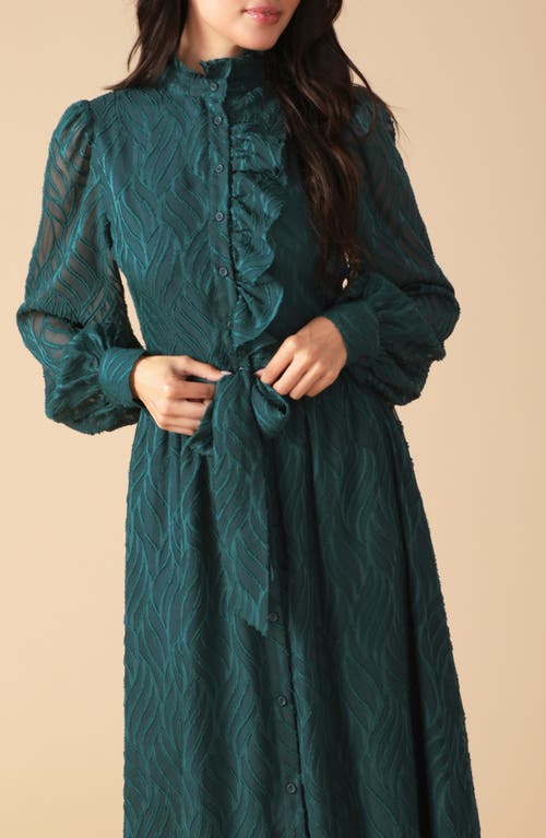 Flying Tomato Solid Long Sleeve Ruffle Midi Dress In Green