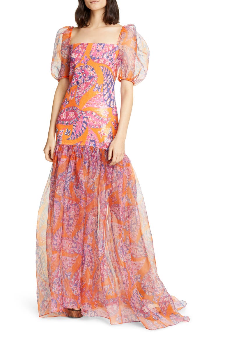 Wilde Sequin Butterfly Paisley Print Maxi Dress, Main, color, MONARCH PAISLEY