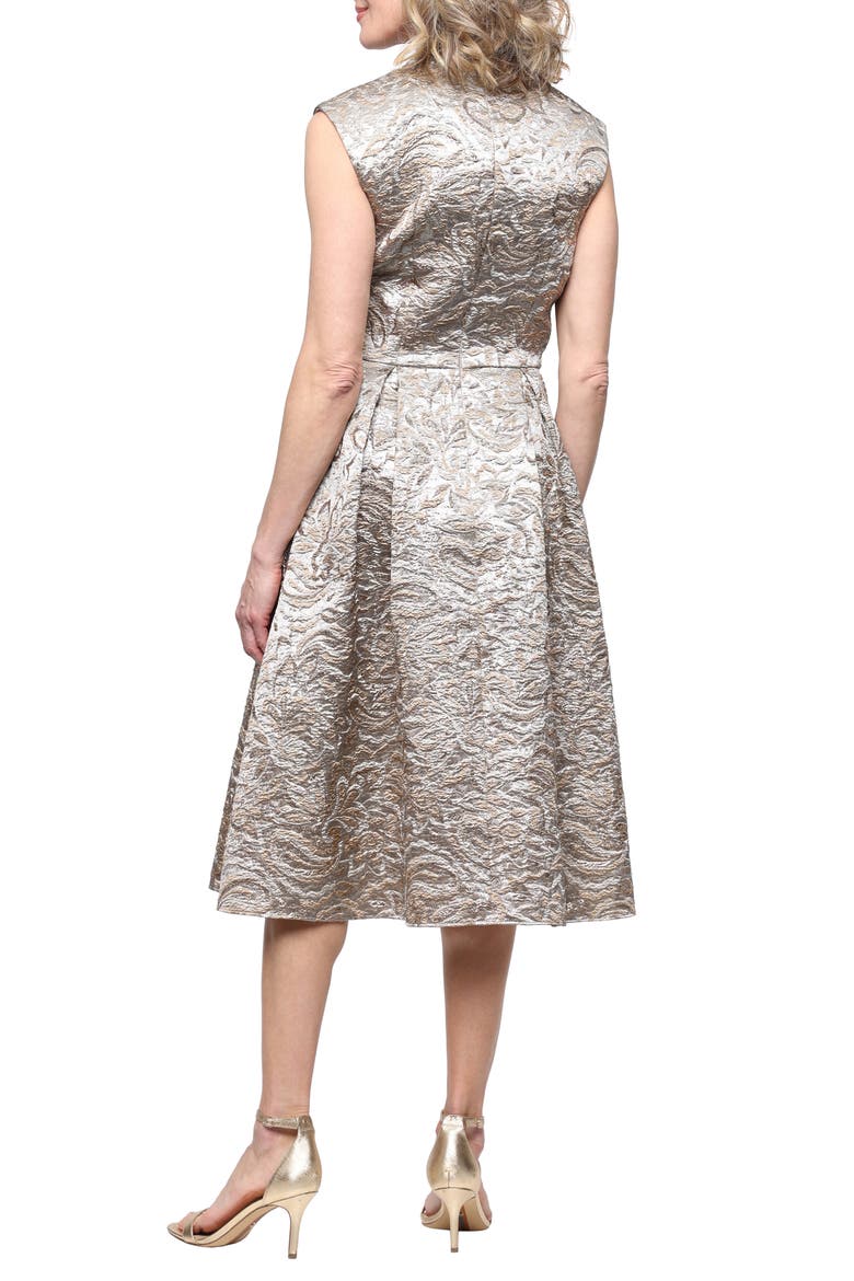 Metallic Jacquard Midi Cocktail Dress, Alternate, color, CHAMPAGNE/ SILVER